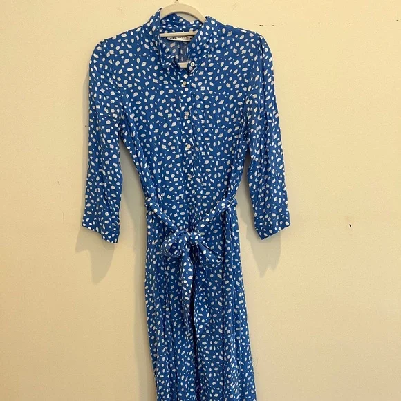 blue and white polka dot dress zara Zara - Draped Polka Dot Mini Dress - Blue / White - Xs
